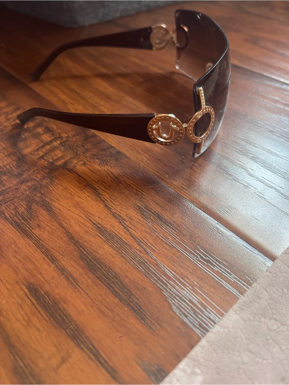 True Religion Brown Shield Sunglasses with Gold Accents